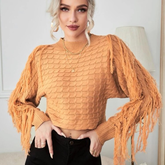Carmel cropped fringe sweater - Picture 2 of 4